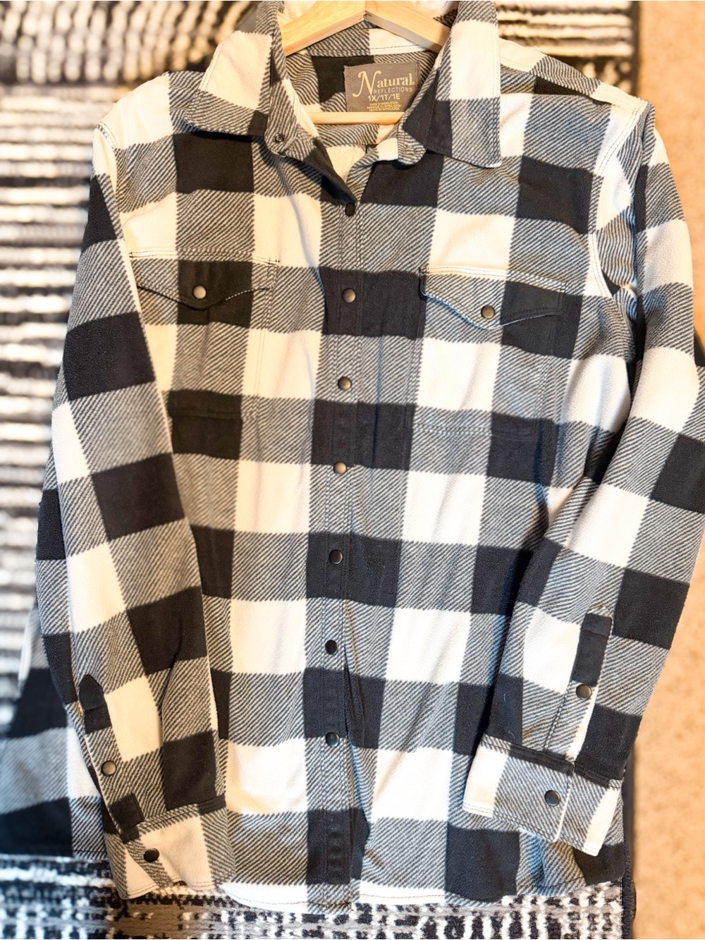 Natural Reflections Black and White Buffalo Check Button-Down Shirt jacket
